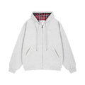 Damen lässige Kapuzenjacke mit Karo-Innenfutter und durchgehendem Reißverschluss R&B