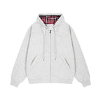Damen lässige Kapuzenjacke mit Karo-Innenfutter und durchgehendem Reißverschluss R&B