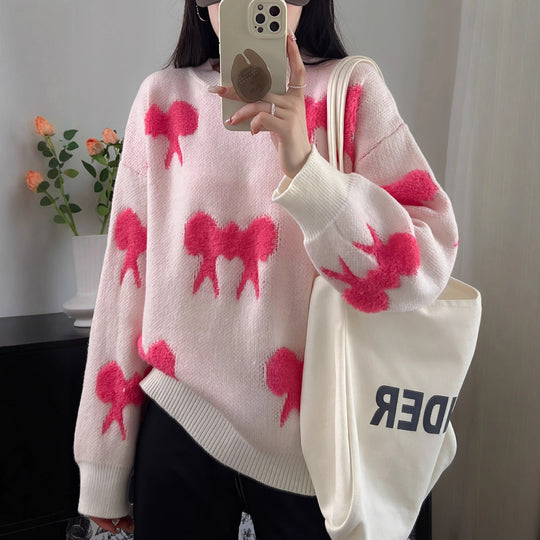 Damen Kuscheliger Strickpullover mit verspieltem Schleifenmotiv R&B