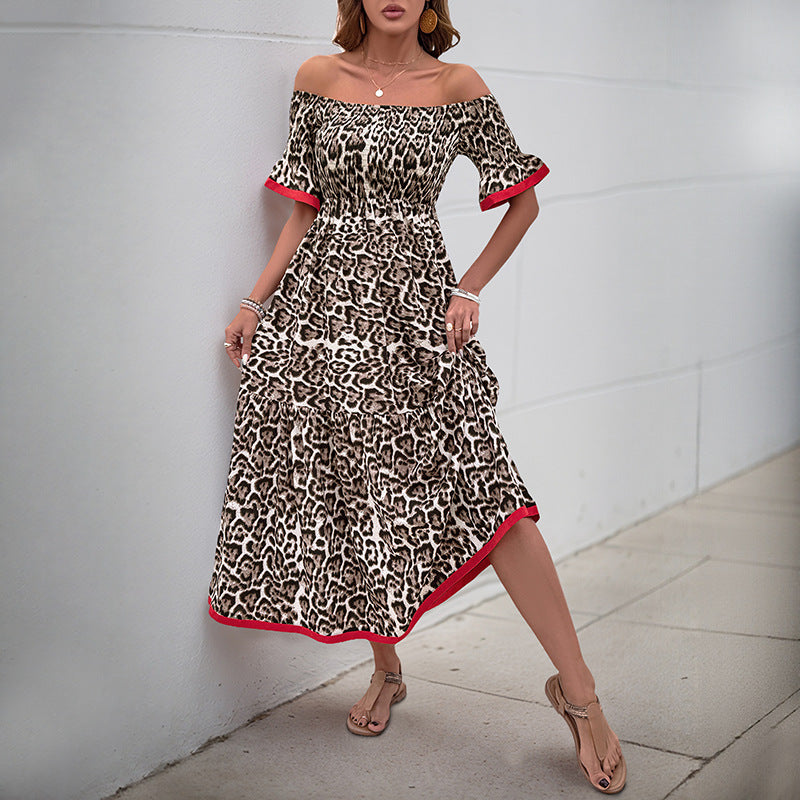 Damen Off-Shoulder Maxikleid mit tierischem Muster und Rüschendetails R&B