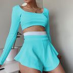 Damen Sportliches Crop-Top und Shorts Set R&B