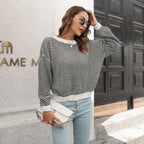 Damen Weit geschnittener Strickpullover mit modernem Wellenmuster und weitem Ausschnitt R&B