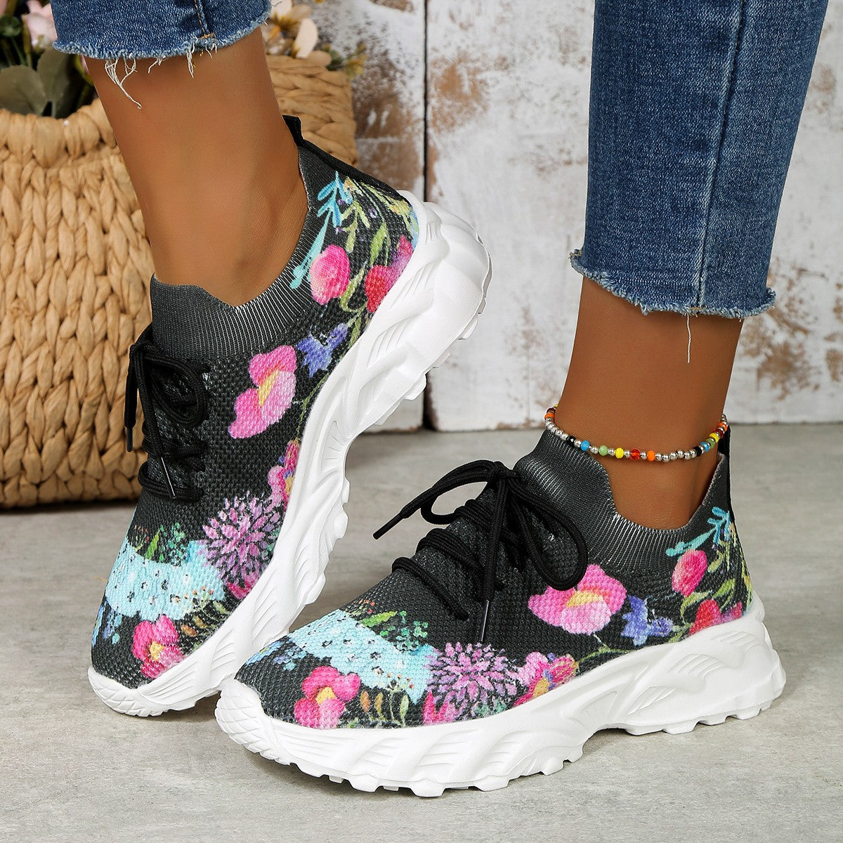 Damen Modische Sneaker mit floralem Jacquard-GewR&Be und luftiger Sohle R&B