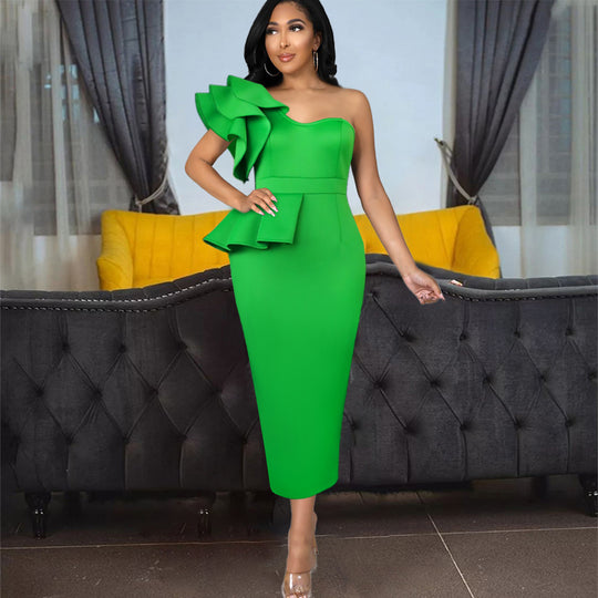 Damen Schickes Ein-Schulter-Kleid mit Volant und tailliertem Schnitt R&B