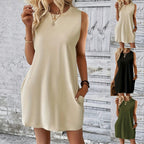 Damen lässiges T-Shirt Kleid mit Taschen und Rundhalsausschnitt R&B
