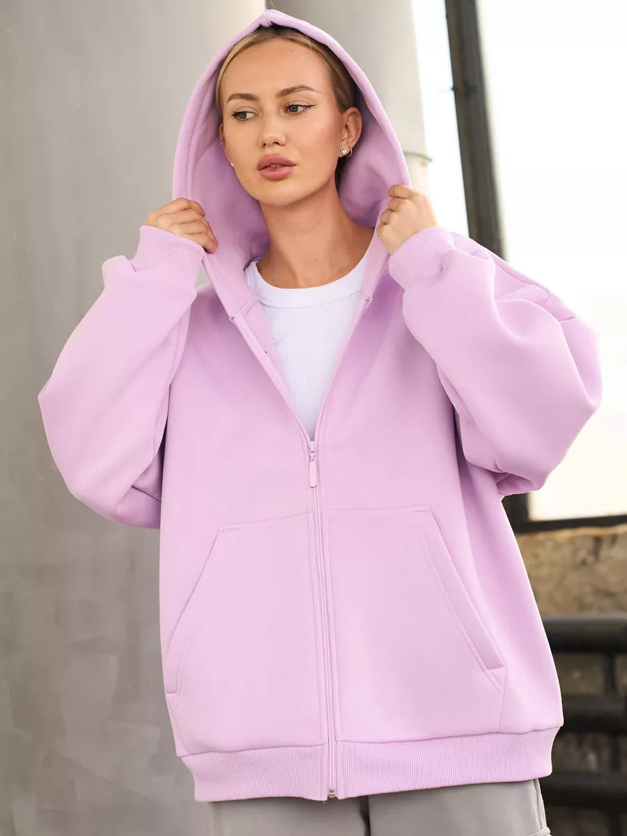 Damen lässiger Kapuzenjacke mit praktischem Reißverschluss und großen Taschen R&B