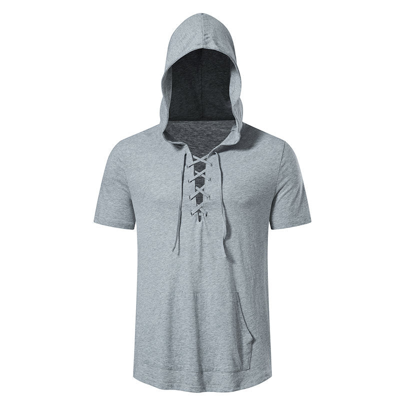 Herren Kapuzen-T-Shirt mit kreativem Schnürdesign R&B