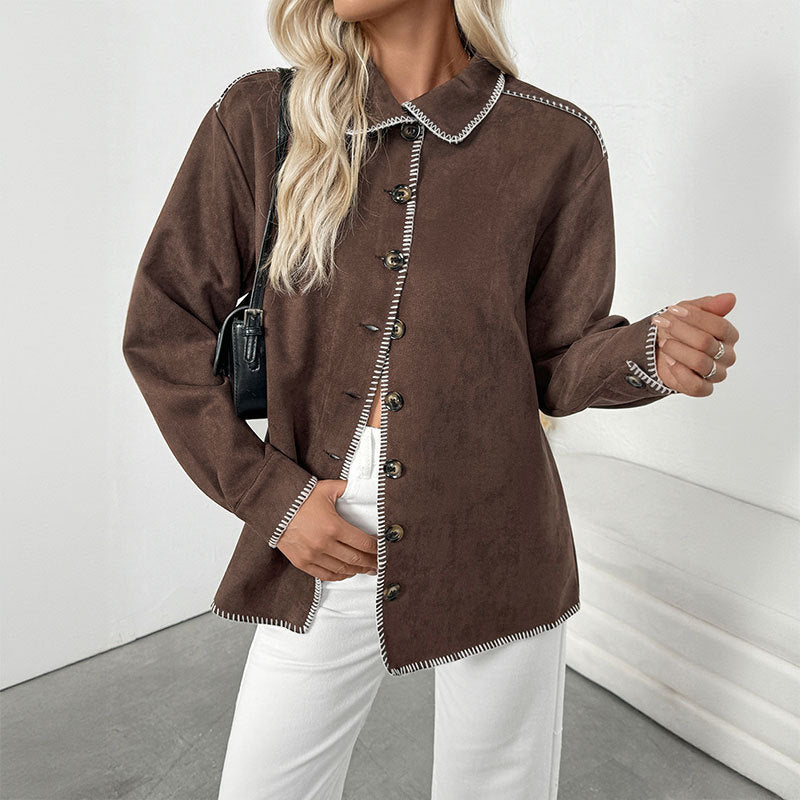 Damen lässige Overshirtjacke mit kontrastierenden Nähten R&B