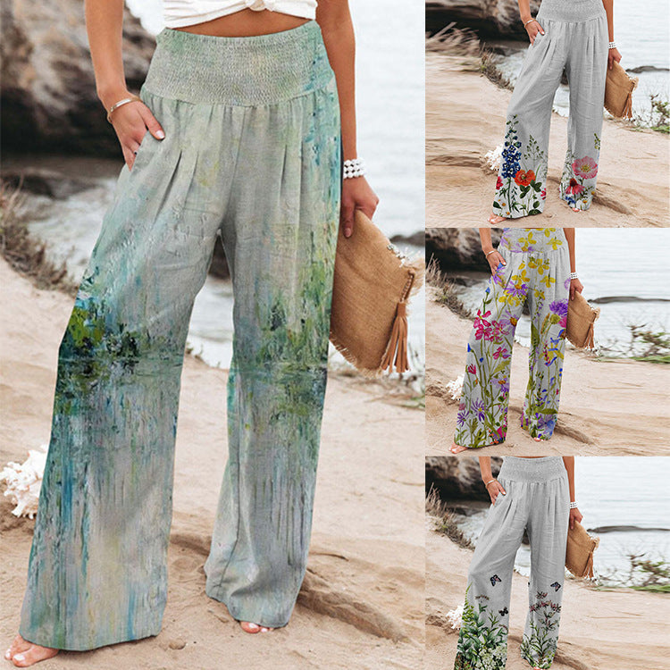 Damen Weite Sommerhose mit floralen Designs und elastischem Bund R&B