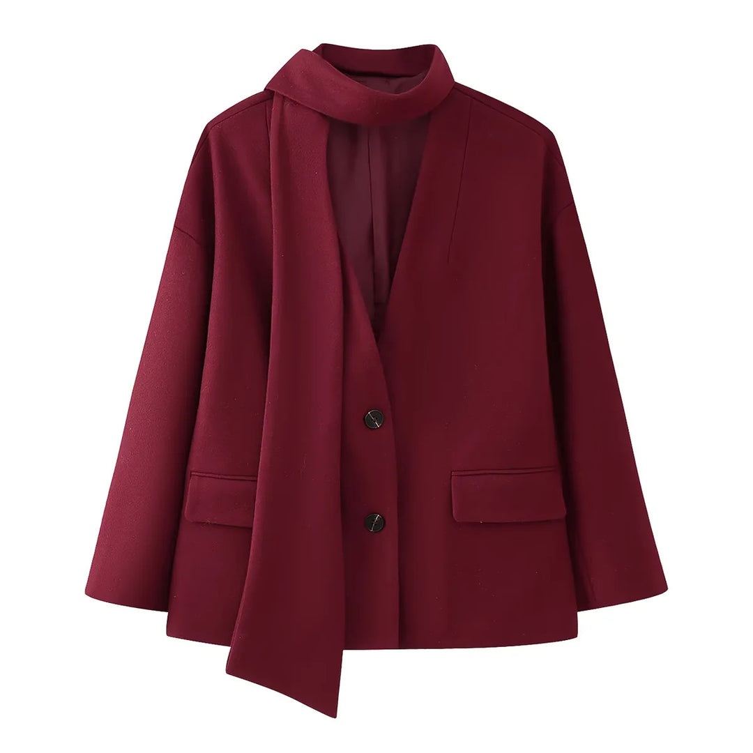 Damen elegante Blazerjacke mit abnehmbarem Schal R&B