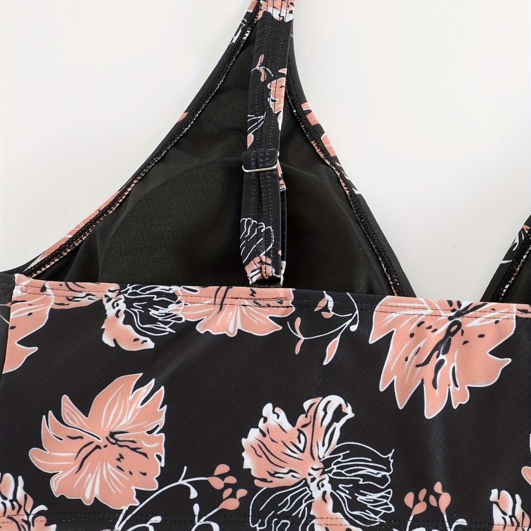 Damen Hochgeschnittener Bikini mit floralen Akzenten und raffinierten Details R&B