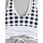 Damen Triangel-Bikini mit modernem Wickel-Design und verspieltem Karomuster R&B