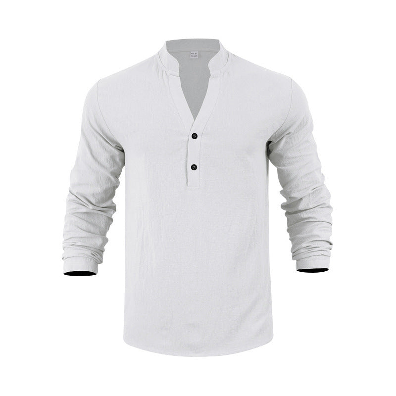 Herren Langarmshirt mit modischem Stehkragen und eleganten Knopfdetails R&B