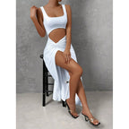 Damen Cut-Out Maxikleid mit seitlichem Schlitz und hochwertigem Material R&B