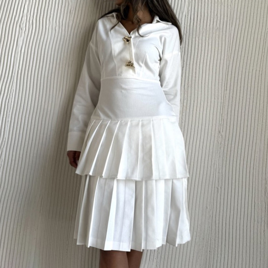 Damen Hemdblusenkleid mit Plissee-Saum und modischen Knopfdetails R&B