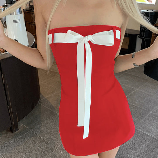 Damen Bandeau-Kleid mit dekorativem Schleifenelement und figurbetontem Schnitt R&B