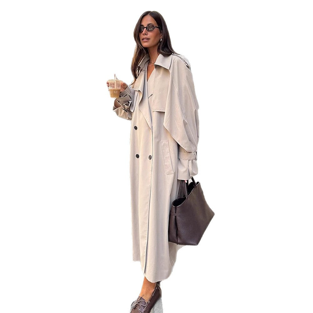 Damen eleganter Trenchcoat mit minimalistischem Design und praktischen Taschen R&B