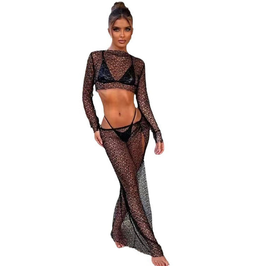 Damen Transparenter Strandbody mit langem Arm R&B