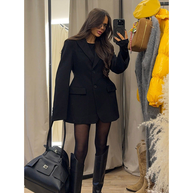 Damen elegante Blazerjacke im Oversized-Schnitt mit schickem Revers R&B