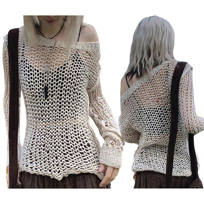 Damen Strickoberteil mit einzigartigem Netzdesign und weitem Schnitt R&B
