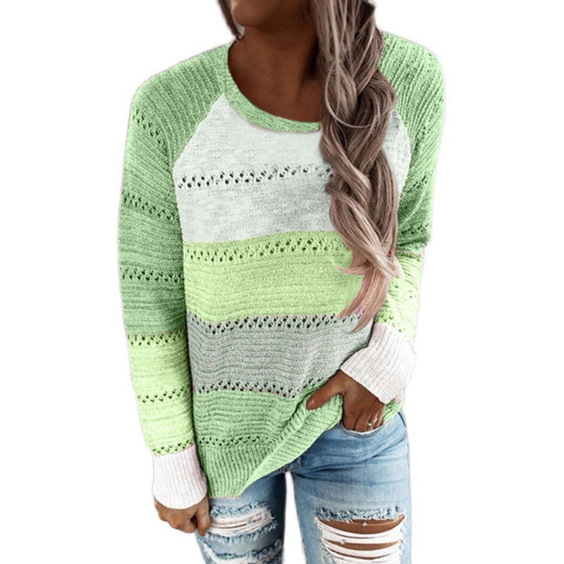 Damen gestreifter leichter Strickpullover R&B
