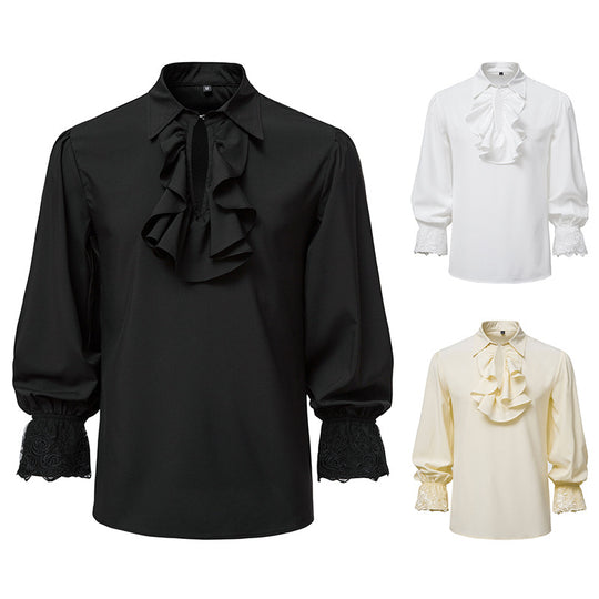 Damen Bluse mit Rüschendetails und Spitzenabschlüssen R&B