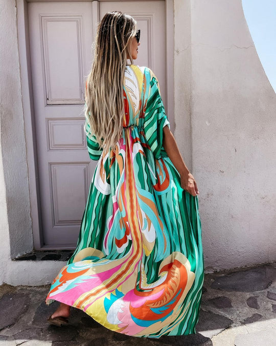 R&B | Kurzarm Schwingendes Langkleid