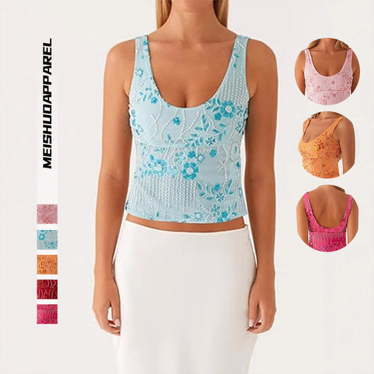 Damen Couture-Oberteil mit floralem Strassdesign und figurbetontem Schnitt R&B