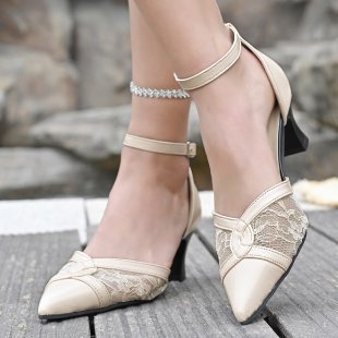 Damen Pumps mit transparentem Spitzen-Design und eleganten Riemen R&B