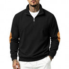 Herren nan Halbzip-Sweatshirt mit Stehkragen, feiner Waffelstruktur und Lederoptik-Ellenbogenpatchs R&B