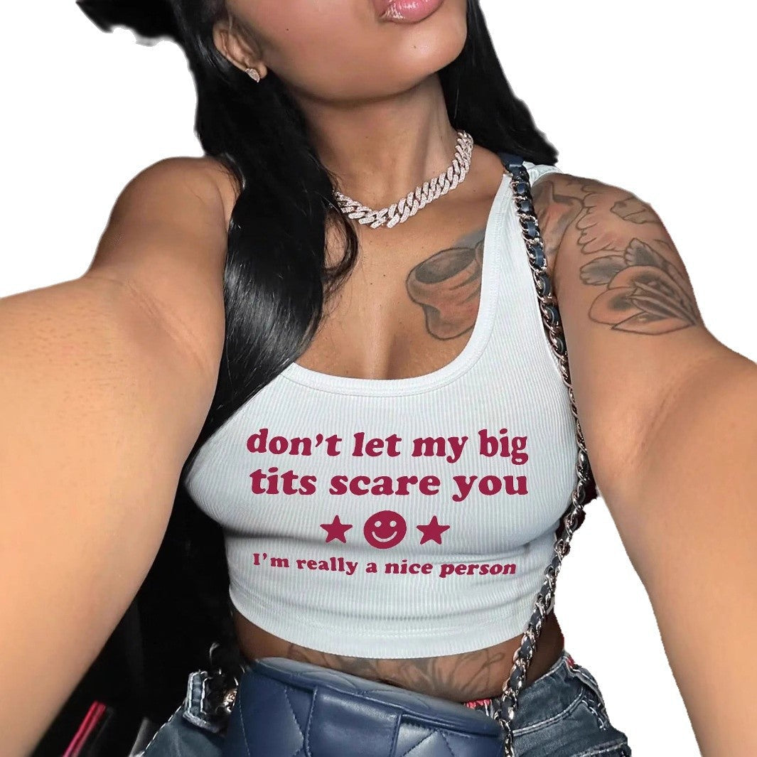 Damen Crop-Top mit kreativem Statementdruck R&B