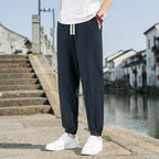 Herren nan tapered Leinen-Baumwoll-Jogger mit Kordelzug, elastischem Knöchelbündchen und schlanker Silhouette R&B