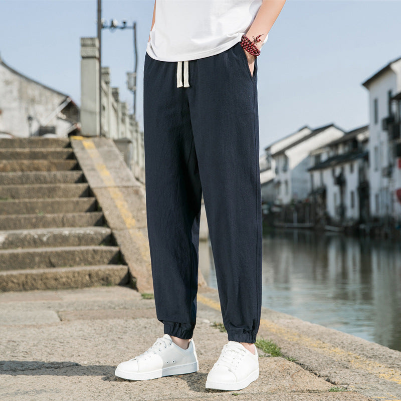 Herren nan tapered Leinen-Baumwoll-Jogger mit Kordelzug, elastischem Knöchelbündchen und schlanker Silhouette R&B