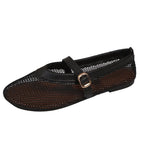 Damen elegante und luftige Ballerinas mit Netzdesign und verstellbarem Riemen R&B