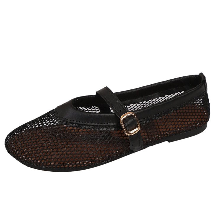 Damen elegante und luftige Ballerinas mit Netzdesign und verstellbarem Riemen R&B