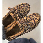 Damen Mokassins mit tierischem Muster und luxuriösem Fellfutter