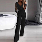 Damen Elegante Jumpsuit mit transparenter Bluse und schimmernden Akzenten EB
