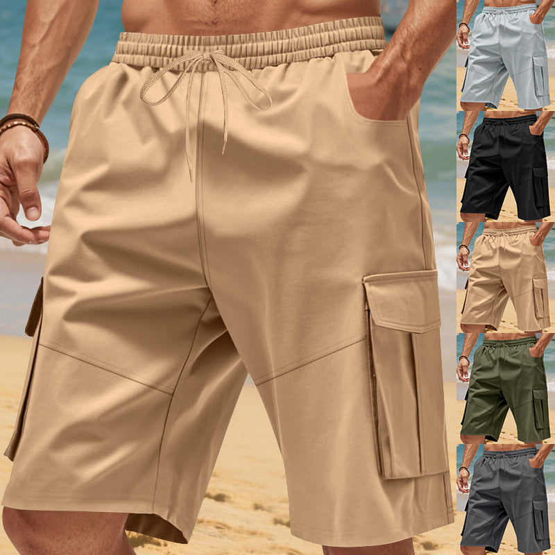 Herren nan technische Reisefreizeit-Bermuda mit elastischem Bund, Kordelzug und funktionalen Klapptaschen R&B