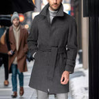 Herren eleganter und taillierter Trenchcoat aus hochwertiger Wolle R&B