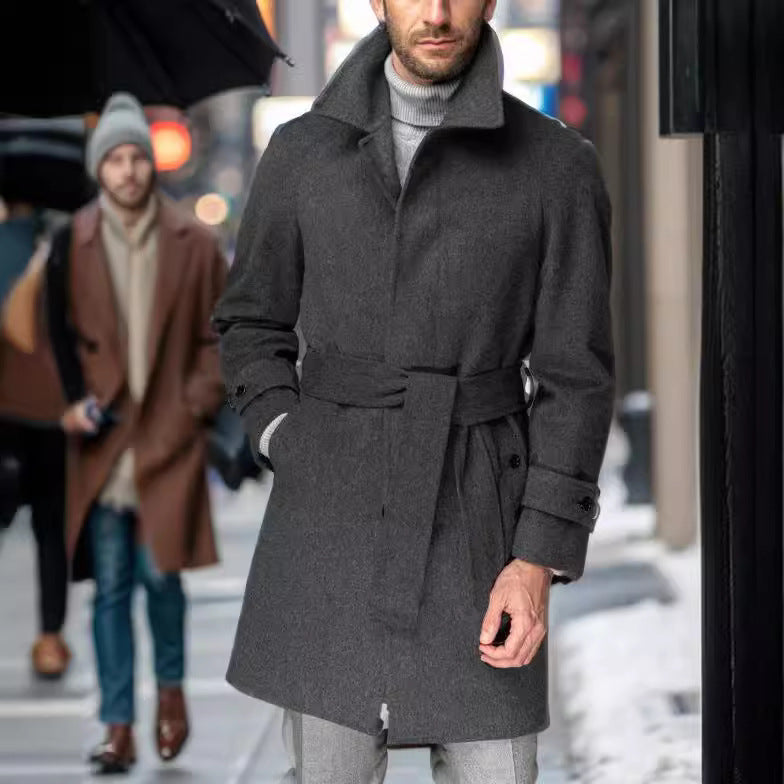 Herren eleganter und taillierter Trenchcoat aus hochwertiger Wolle R&B