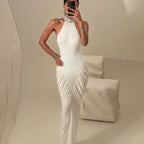 Damen Elegantes Maxikleid mit voluminösem Rüschen-Design und hohem Kragen R&B