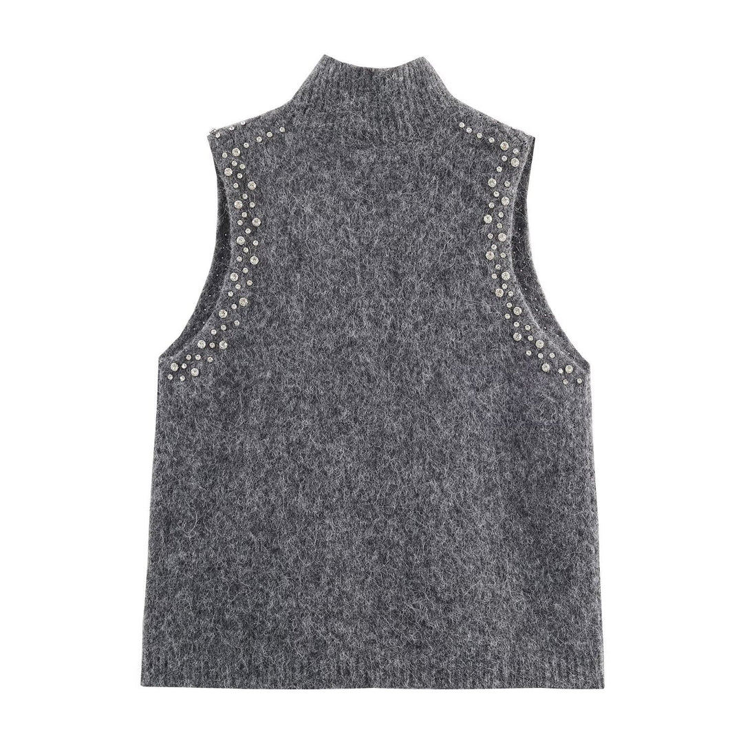 Damen ärmelloses Strickoberteil mit eleganten Perlenverzierungen R&B