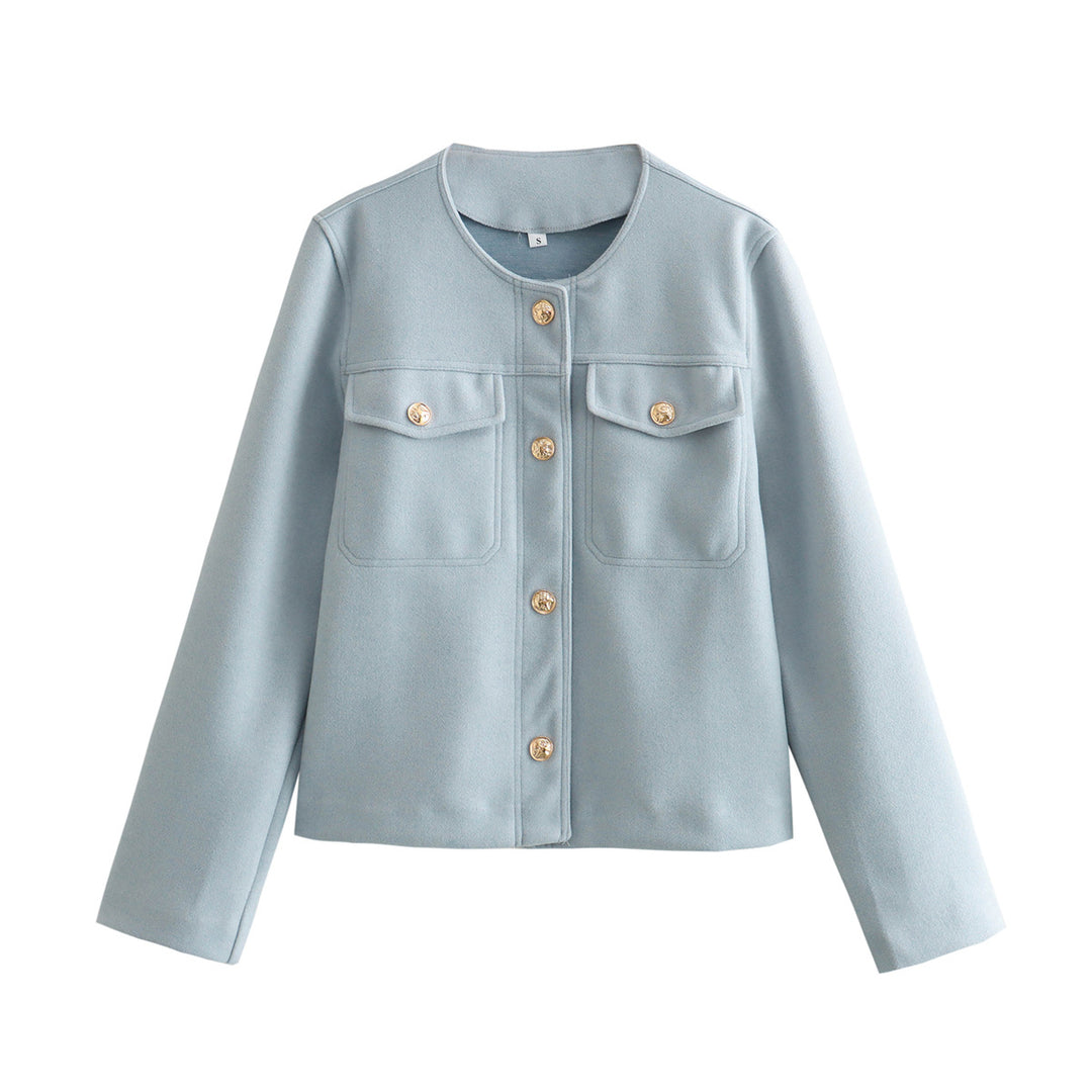 Damen elegante Modische Jacke mit zwei aufgesetzten Taschen und goldenen Knopfdetails R&B