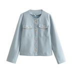 Damen elegante Modische Jacke mit zwei aufgesetzten Taschen und goldenen Knopfdetails R&B