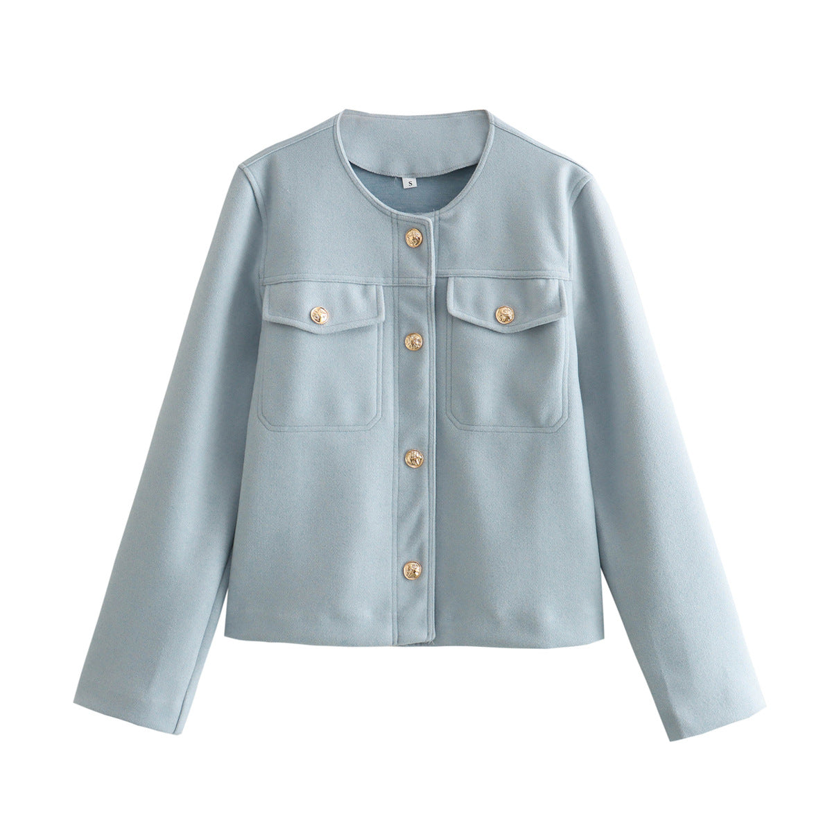 Damen elegante Modische Jacke mit zwei aufgesetzten Taschen und goldenen Knopfdetails R&B