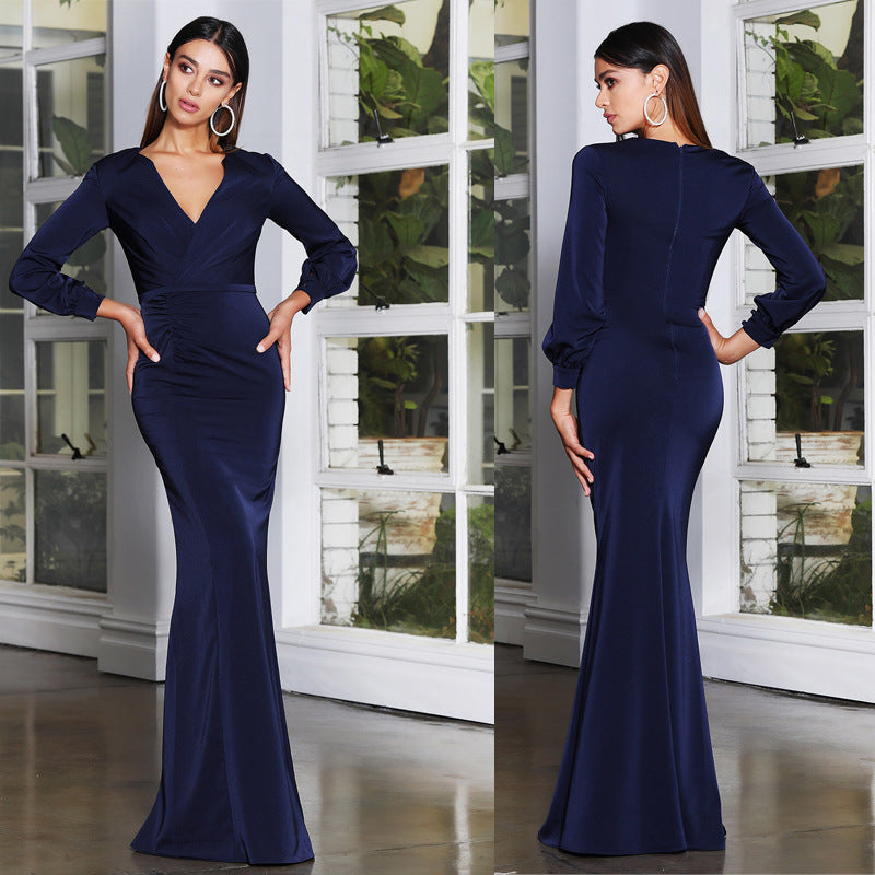 Damen Elegantes Wickelkleid mit Langarm und Raffungen R&B