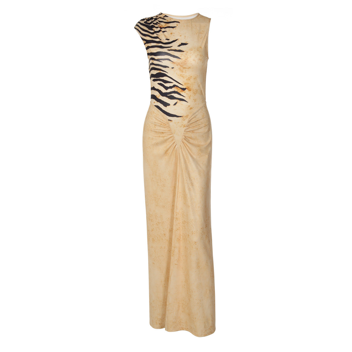 Damen Maxikleid mit raffinierter Drapierung und Animal-Print R&B