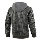 Herren Kunstlederjacke mit abnehmbarer Kapuze und multifunktionalen Taschen R&B