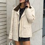 Damen Elegante Utility-Jacke mit samtigem Kragen und praktischen Taschen R&B