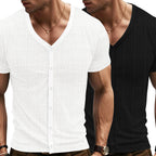 Herren Kurzarm Henley-Shirt mit strukturiertem Design und Knopfleiste R&B